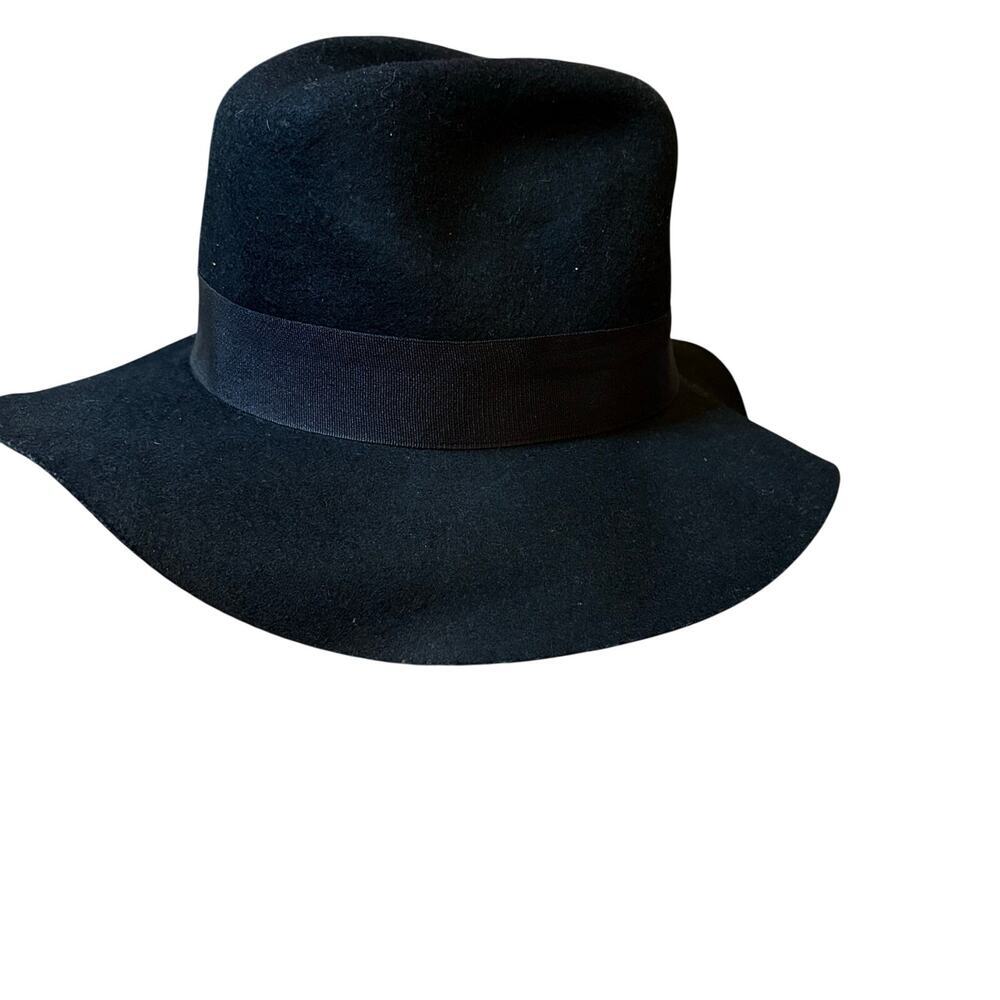 Scala Pronto Black Wool Fedora Hat Wide Brim One Size Wool Felt Bow Detail​